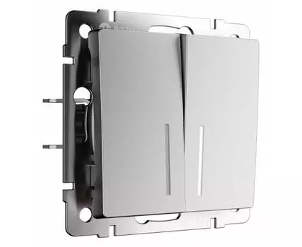 Выключатель проходной двухклавишный с подсветкой без рамки Werkel серебряный матовый W1122165