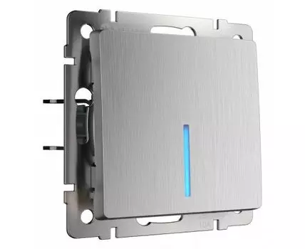 Выключатель проходной одноклавишный с подсветкой без рамки Werkel cеребряный рифленый W1112109