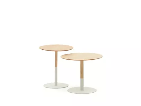 Watse Набор из 2 приставных столиков из шпона дуба и матового белого металла