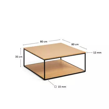 Yoana Журнальный столик из дубового шпона и черного металла 80 x 80 см