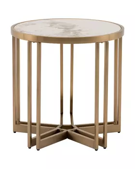 Журнальный столик Алиада 90х90 см светлая керамика сталь шампань