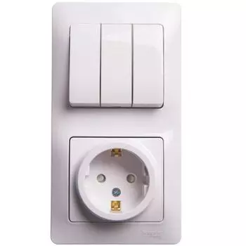 Блок комбинированный GLOSSA розетка защ. шторки с заземл. + выкл. 3-кл. бел. SchE GSL000178