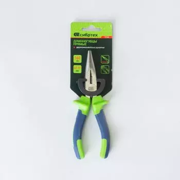 Длинногубцы прямые 160 мм, двухкомпонентные рукоятки, Сибртех