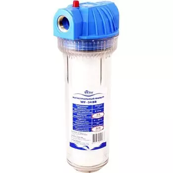 Фильтр магистральный прозр. корпус с фиксатором 10", 3/4" USTM (кронштейн, картридж, +35С, 8Атм.)