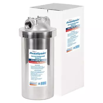 Фильтр магистральный ВВ из нержавеющей стали 10", 1" Аквабрайт (кронштейн, ключ, +90С, 8Атм.)