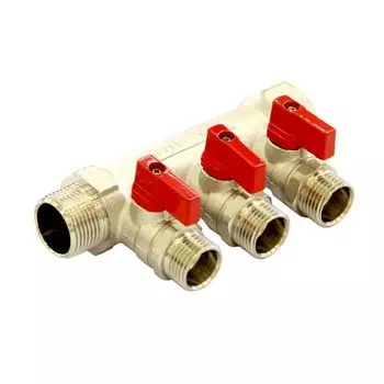 Коллектор с отсекающими кранами 1"х3вых. 1/2" НР HLV