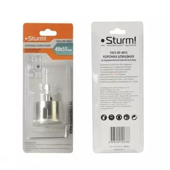 Коронка алмазная по кафелю и стеклу с центрирующим сверлом ø 40х55 мм Sturm