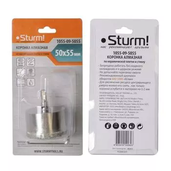 Коронка алмазная по кафелю и стеклу с центрирующим сверлом ø 50х55 мм Sturm