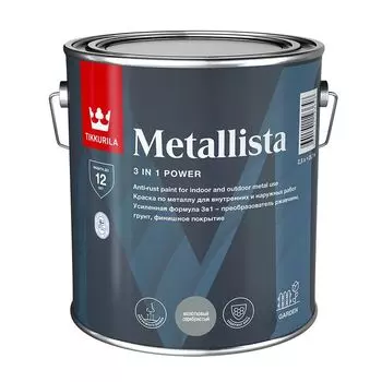Краска по ржавчине 3в1 Tikkurila Metallista глянцевая серебристый 2,5 л