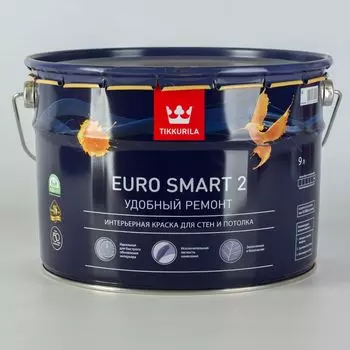 Краска для потолков Tikkurila Euro Smart 2 глубокоматовая база A 9 л