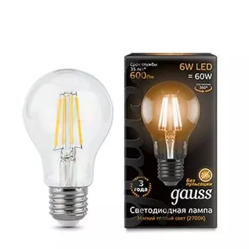 Лампа Gauss LED Filament A60 E27 6W 2700К
