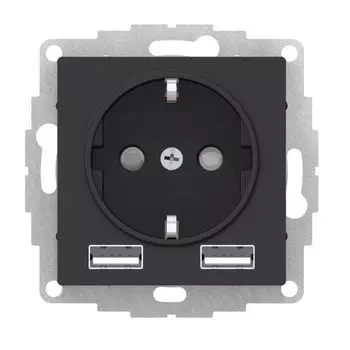 Механизм розетки 3-м СП 16А с 2-мя заряд. устройствами USBA+A 5В/2.4А 2х5В/1.2А карбон SchE ATN001030 Atlas Design