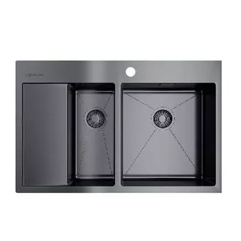 Мойка кухонная Omoikiri Akisame 78-2-GM-R (4973102) вороненая сталь