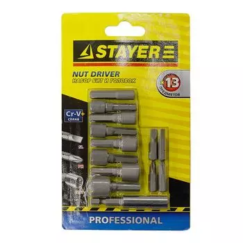 Набор бит с магнитным адаптером и торц. головками, 13 предм., STAYER