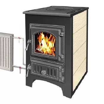 Печь-камин Везувий ПК-01 (270) со стеклом с плитой красный 9кВт