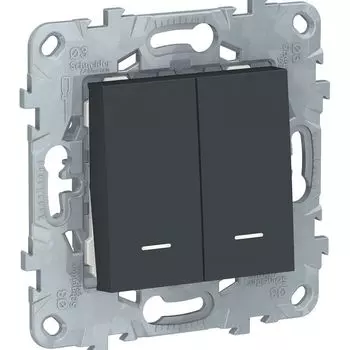 Переключатель UNICA двухклавишный 2 х схема 6 антрацит