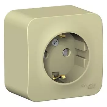 Розетка 1-местная накладная с защитными шторками с заземлением бежевая Schneider Blanca