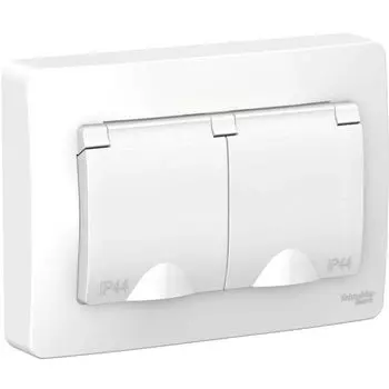 Розетка 2-м СП Blanca 16А 250В защ. шторки с заземл. с крышками IP44 бел. SchE BLNRS441121