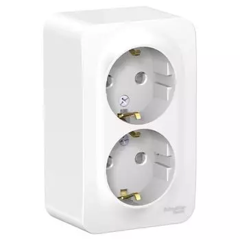 Розетка 2-местная накладная с защитными шторками с заземлением белая Schneider Blanca