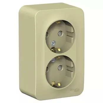 Розетка 2-местная накладная с защитными шторками с заземлением бежевая Schneider Blanca