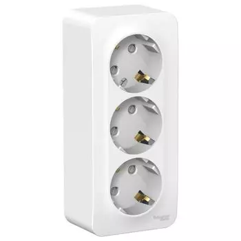 Розетка 3-местная накладная с защитными шторками с заземлением белая Schneider Blanca