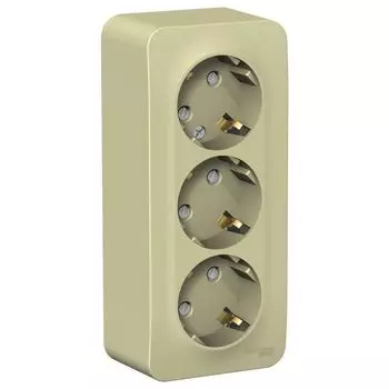 Розетка 3-местная накладная с защитными шторками с заземлением бежевая Schneider Blanca