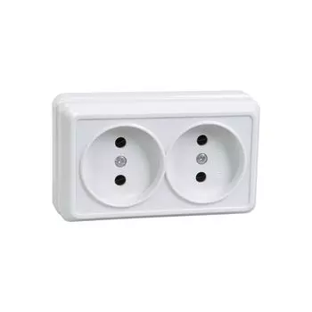 Розетка двухместная без заземления 10А открытая установка Октава (белый)