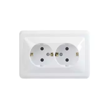 Розетка двухместная с заземлением без защитных шторок 16А Вега (белый) IEK
