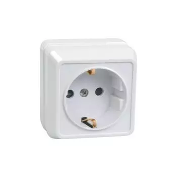 Розетка одноместная с заземлением 16А открытая установка Октава (белый)