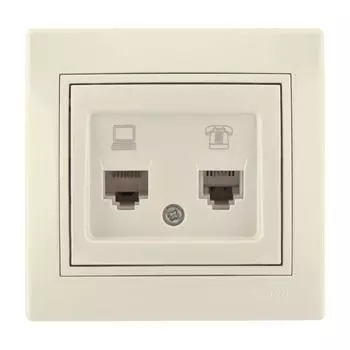 Розетка телефон+компьютер бежевая Мира Lezard