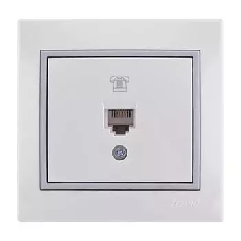 Розетка телефонная белая с серой вставкой МИРА LEZARD