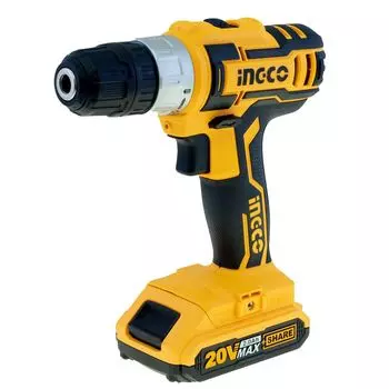 Акк. шуруповерт Ingco CDLI20025, 20В Li-Ion, 2х2Ah, 45Нм, патрон 10 мм, подсветка, индикатор заряда батареи