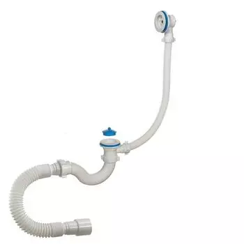 Сифон для ванны трубный пласт/сетка 1 1/2"х40 с гофрой 40/50 с пробкой А-70089 Орио