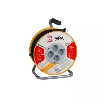 Удлинитель на катушке 40 метров, 4 гнезда (без заземления). Провод 2x0.75мм2. ЭРА