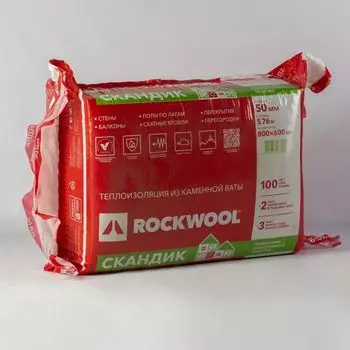 Утеплитель Rockwool Лайт Баттс Скандик 28-35 кг/м³ 36λ (800х600х50мм) 12 шт/уп