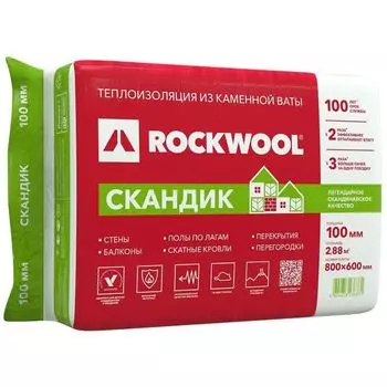 Утеплитель Rockwool Лайт Баттс Скандик 32 кг/м³ 36λ (800х600х100мм) 6 шт/уп
