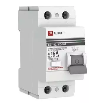 Выключатель дифференциального тока (УЗО) 2п 16А 30мА тип AC ВД-100 PROxima (электромех.) EKF elcb-2-16-30-em-pro