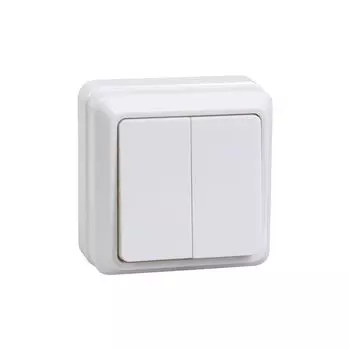 Выключатель двухклавишный 10А открытая установка ОКТАВА (белый)