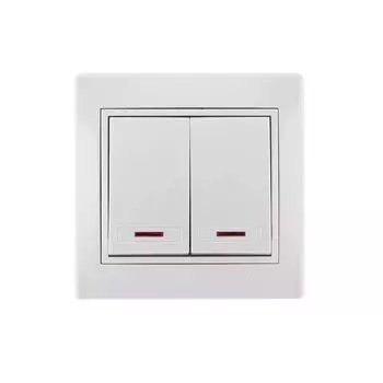 Выключатель двухклавишный белый с подсветкой 10А МИРА LEZARD