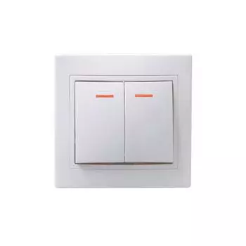 Выключатель двухклавишный с индикатором 10А КВАРТА (белый)