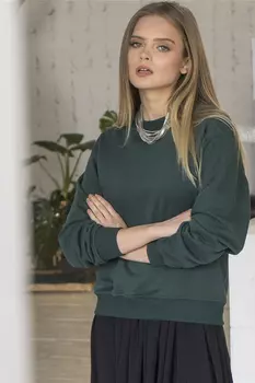 Классический хлопковый зеленый свитшот с отделкой в рубчик