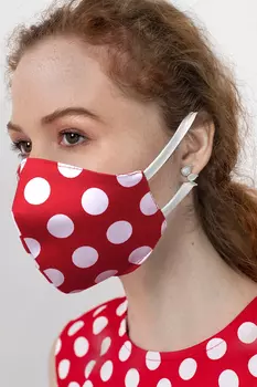 Красная защитная маска в горох из хлопка