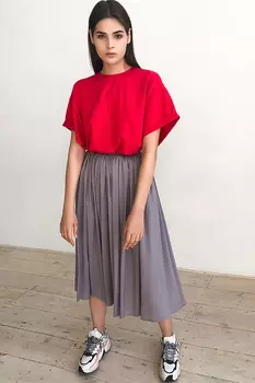 Серая юбка-миди со складками на резинке из вискозы