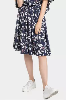 Синяя юбка солнце с принтом на резинке