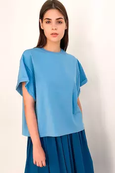 Свободная голубая футболка из хлопка с добавлением лайкры для комфорта