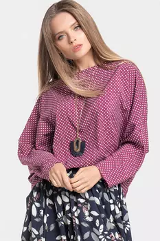 Свободный розовый топ в горошек с рукавами летучая мышь