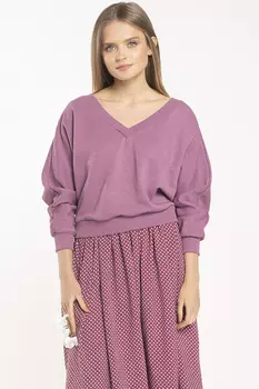 Свободный укороченный свитшот цвета меланж с рукавами летучая мышь и завязками на спинке