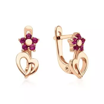 Детские золотые серьги с рубинами выращенными