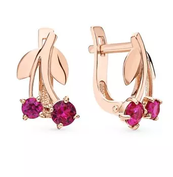 Детские золотые серьги с рубинами выращенными