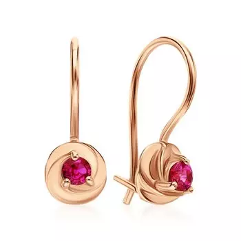 Детские золотые серьги с рубинами выращенными